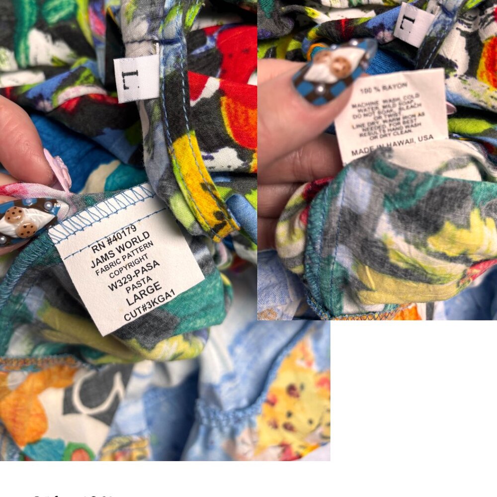 90'S Y2K VTG. RARE JAMS WORLD HATTIE PASA PASTA PRINT DRESS SZ. LARGE EUC/MINT - Picture 5 of 5